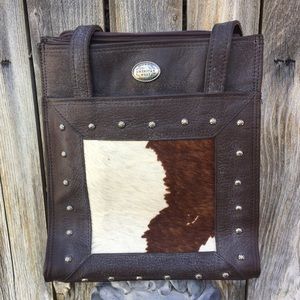NWT American West Vintage Y2K Cow Print Pony Hair Leather Small Tote Bag Brown